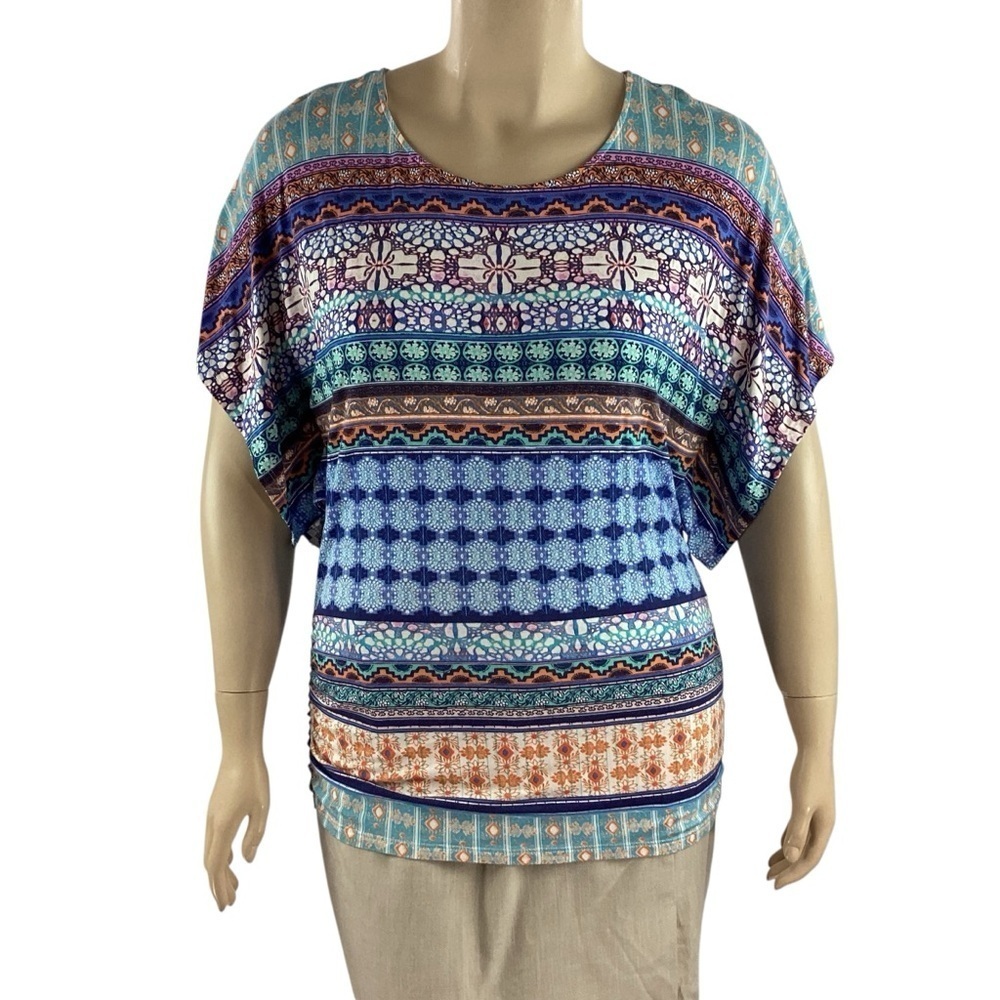 Dressbarn Mixed Print Scoop Neck Dolman Sleeve Stretch Top XL